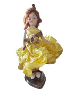 Vintage Admiration Toy Co. Porcelain Doll In Yellow Dress With Heart-Shaped Stan